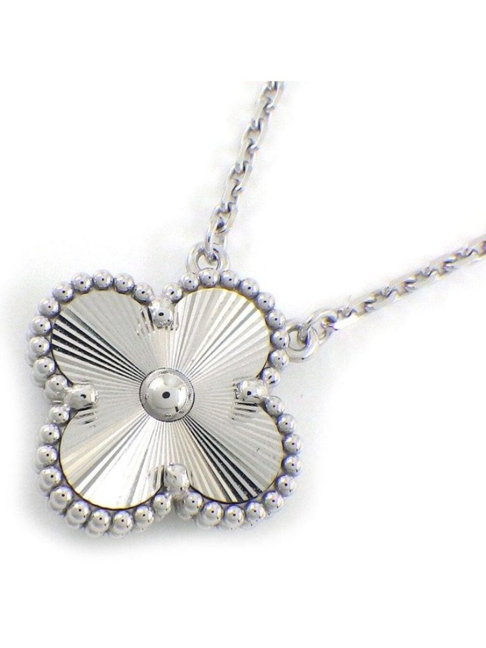 Van Cleef & Arpels Necklace Vintage Alhambra Guilloche 18K White Gold Box Paper